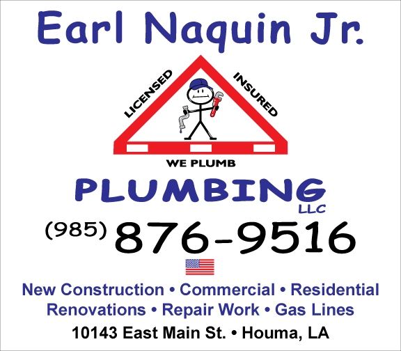 A picture of the front of an advertisement for earl naquin plumbing.